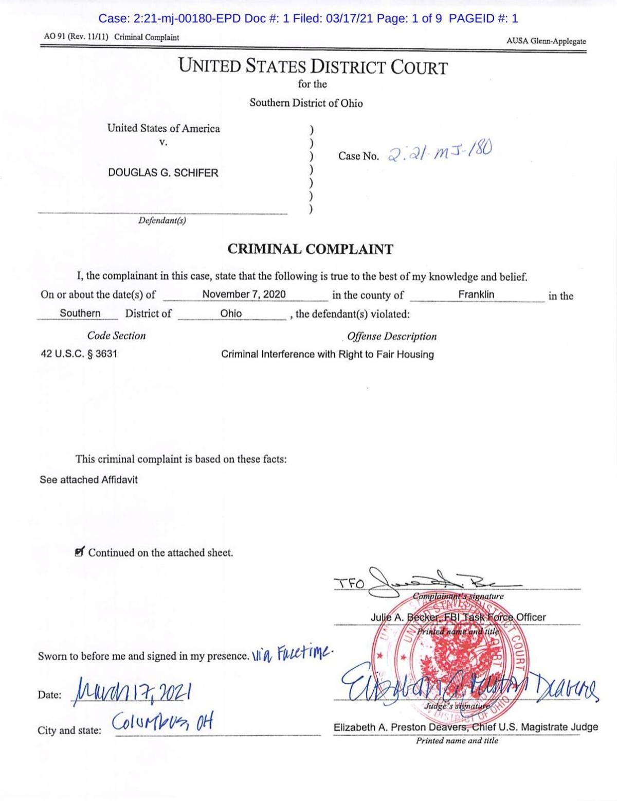 Read The Criminal Complaint In The Case Of The United States Of America V Douglas G Schifer Local News Clevelandjewishnews Com