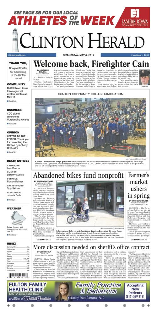 The front page for May 8, 2019