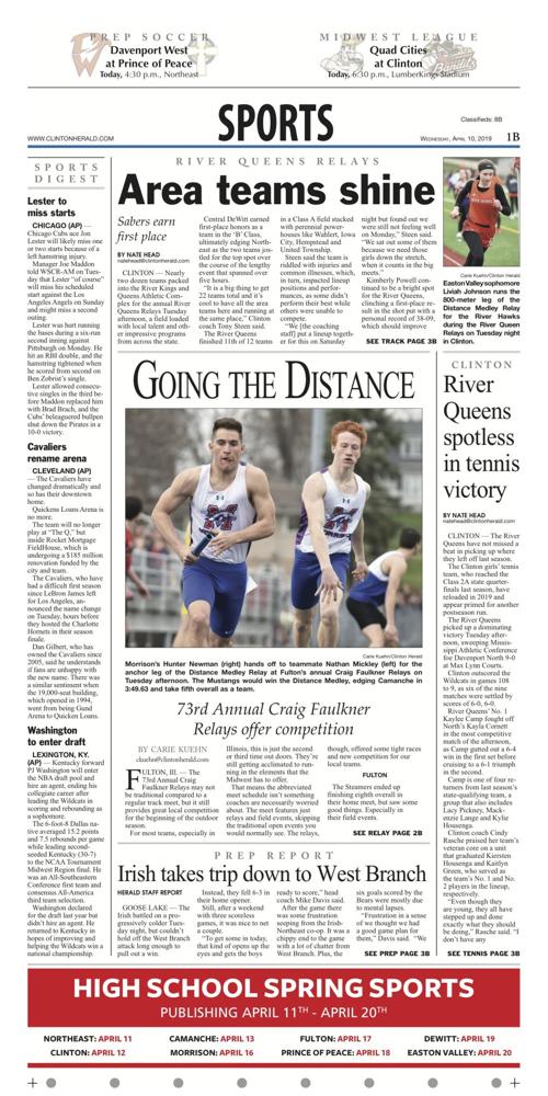 The sports page for April 10, 2019