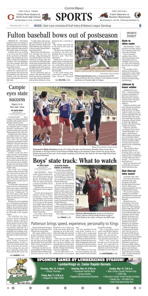 The sports page for May 15, 2019
