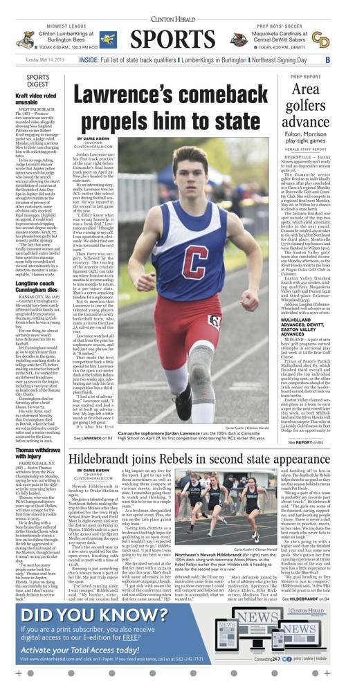 The sports page for May 14, 2019