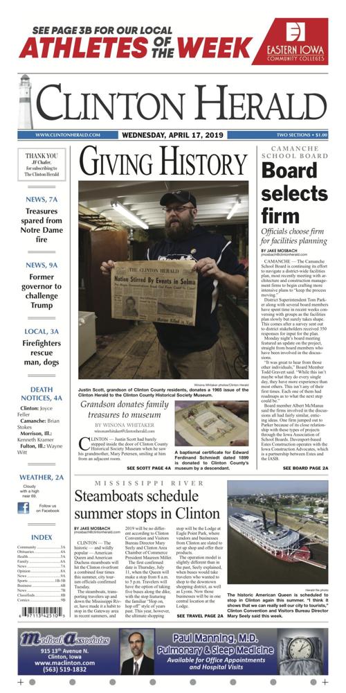 The front page for April 17, 2019