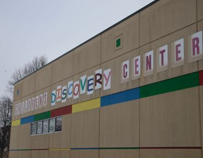 discovery center sign, angled