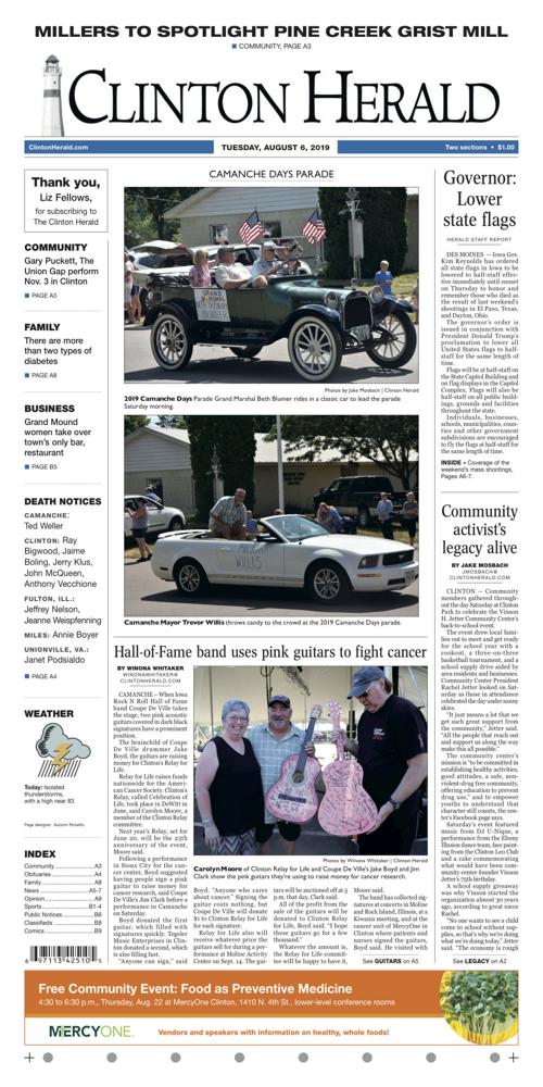 The front page for August 6, 2019