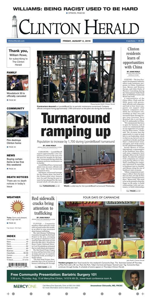 The front page for August 2, 2019