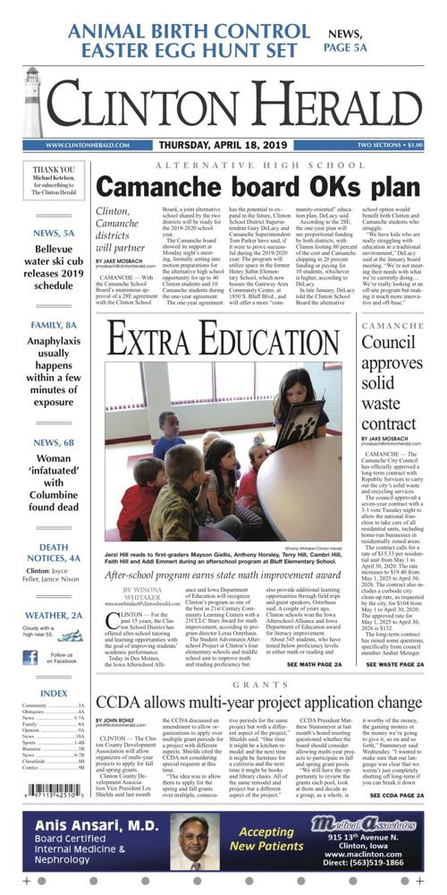 The front page for April 18, 2019