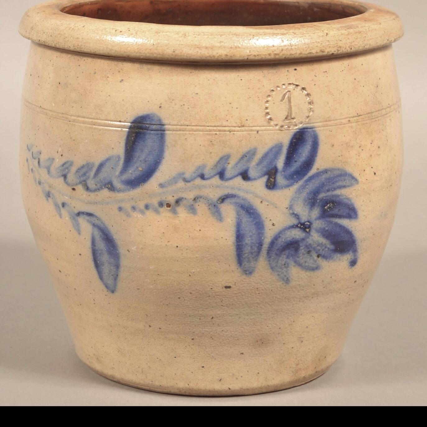 Antique 5 Gallon Ceramic Crock Pot Blue & White Complete With 56