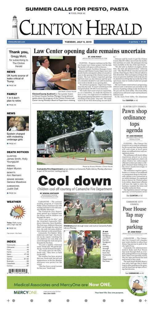 The front page for July 10, 2019