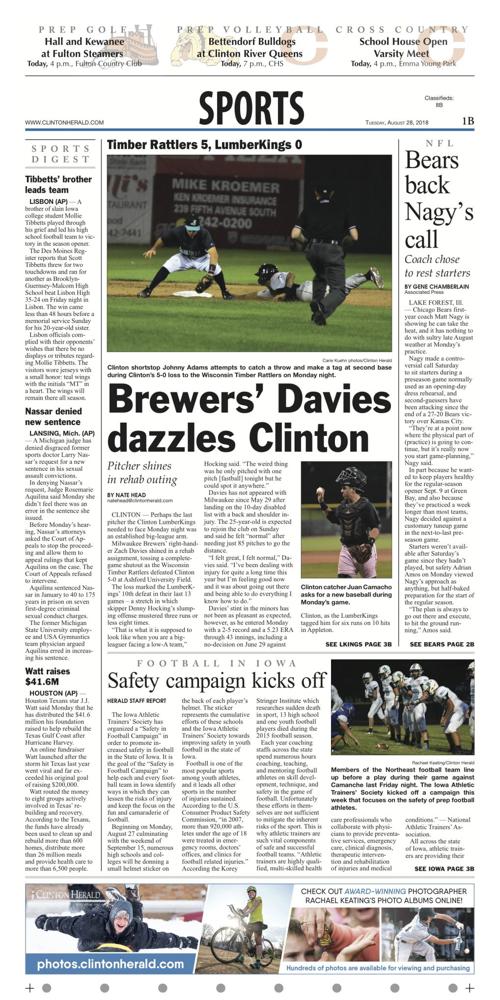 The sports page for August 28, 2018