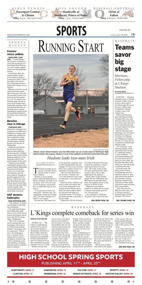 The sports page for April 18, 2019