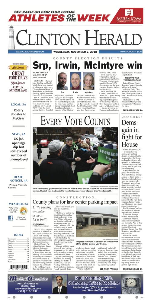 The front page for November 7, 2018
