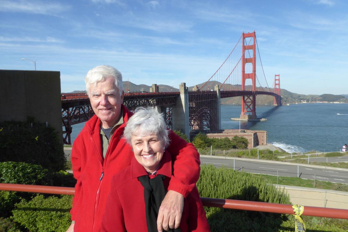 David and Kay Scott spend a December morning in the Presidio near Fort Point National Historic Site The famed Golden Gate Bridge is in the background