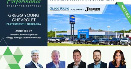 Performance Brokerage Services Advises on the Sale of Gregg Young Chevrolet in Plattsmouth, Nebraska, from Gregg Young Automotive Group to Janssen Auto Group