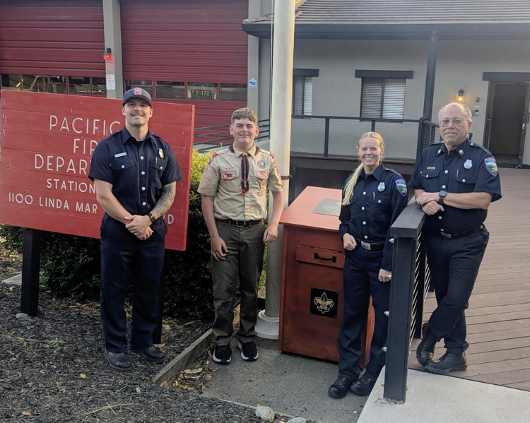 Eagle Scout Project brings new U.S. flag retirement drop box to Pacifica Fire Station