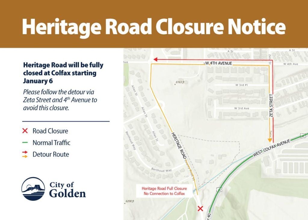 Golden's Heritage Road closed at West Colfax Avenue for 3 months
