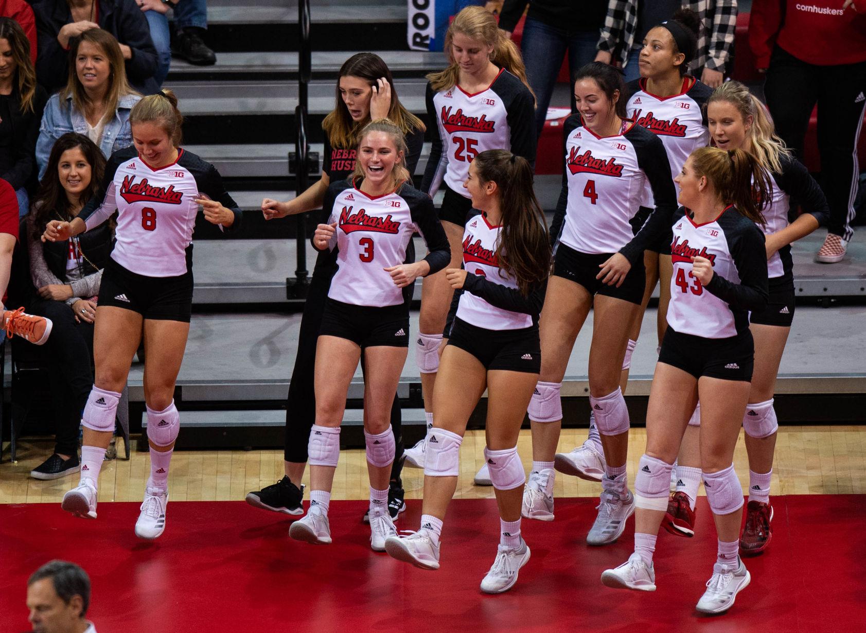 A montage of the Husker volleyball team's line dance Huskers
