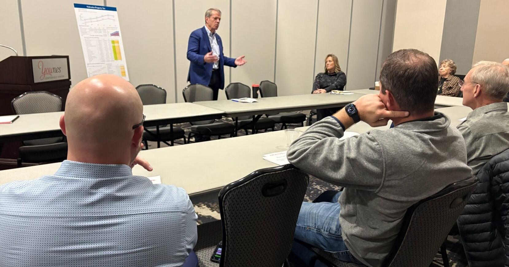 Gov . Jim Pillen tells Kearney group of priorities for state