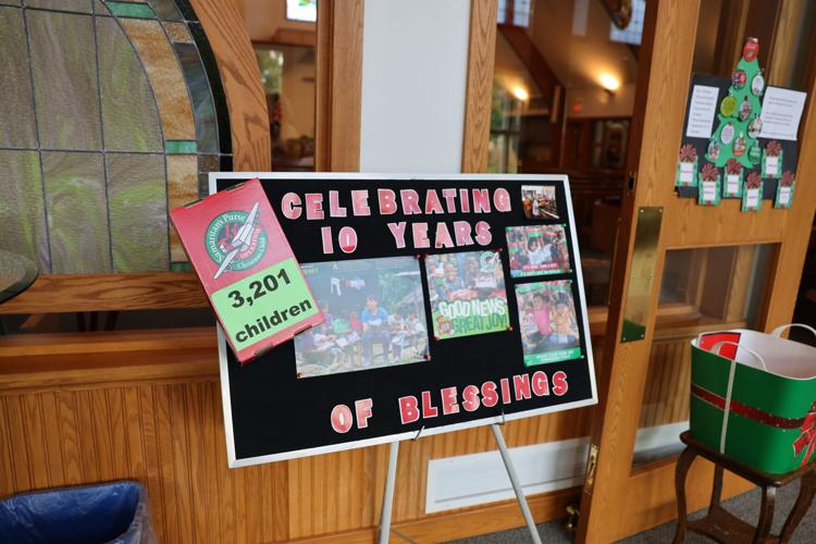 Church foyer display on Operation Christmas Child