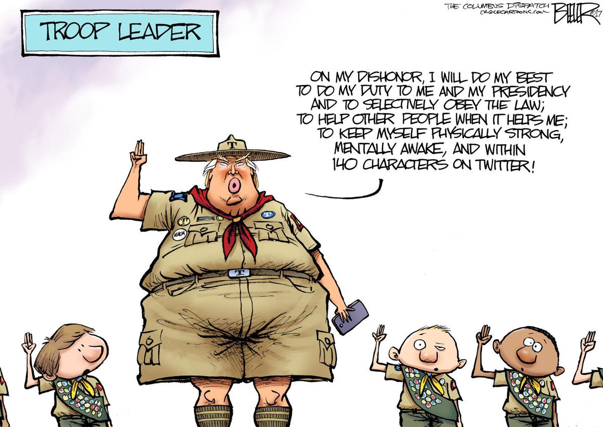 Trump serves as selfish Boy Scout troop leader in Nate Beeler's latest political  cartoon
