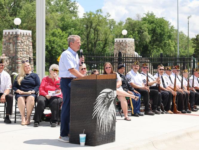 Gov. Jim Pillen speaking at Colfax Veterans Memorial