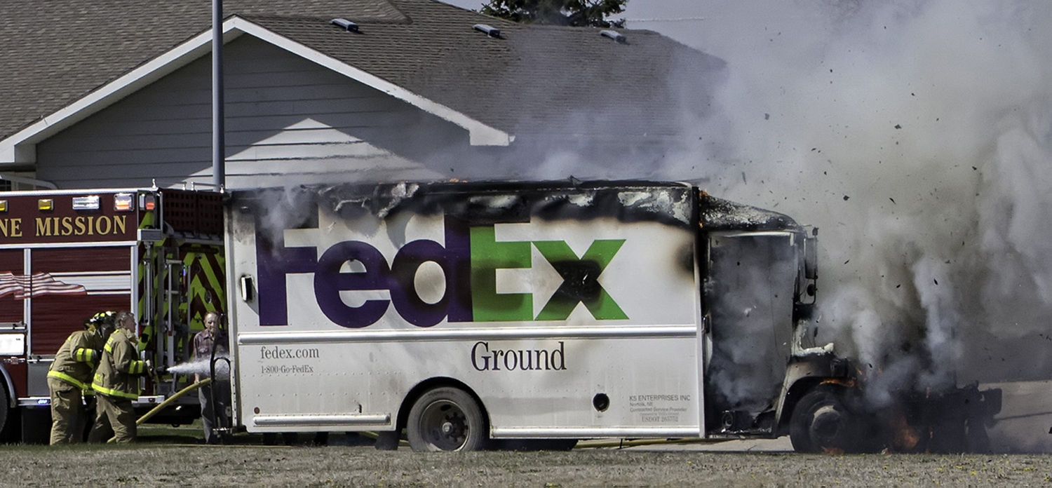 FedEx truck goes up in flames