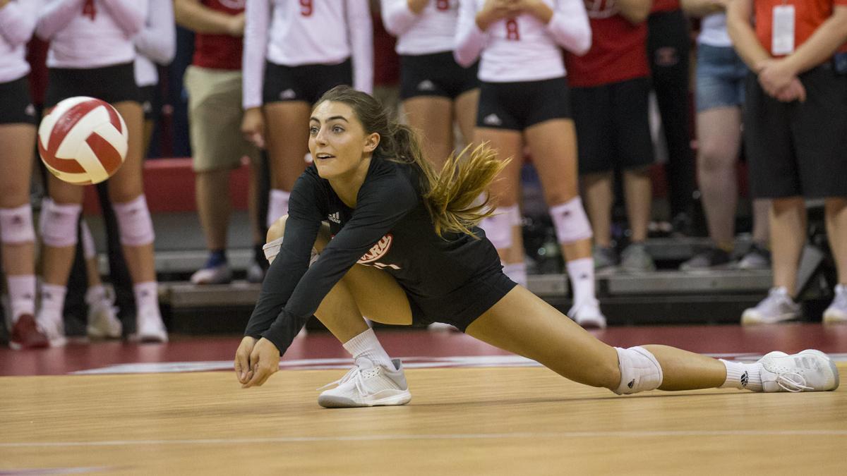 Athletic, acrobatic plays are the norm for Nebraska volleyball player