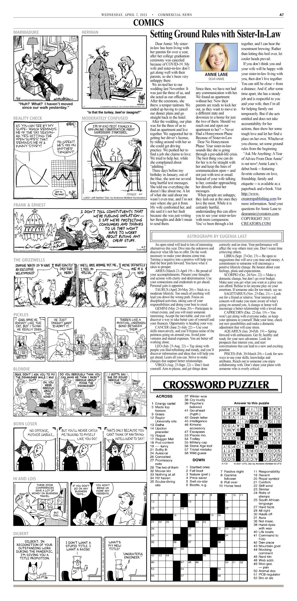 Crossword Puzzle Advice/Comics for April 7 2021 Community