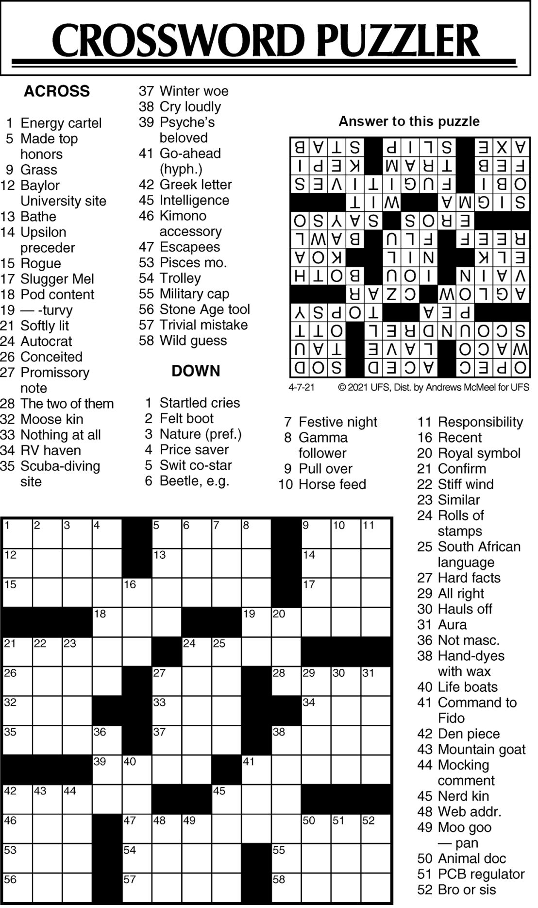 Crossword Puzzle Advice/Comics for April 7 2021 Community