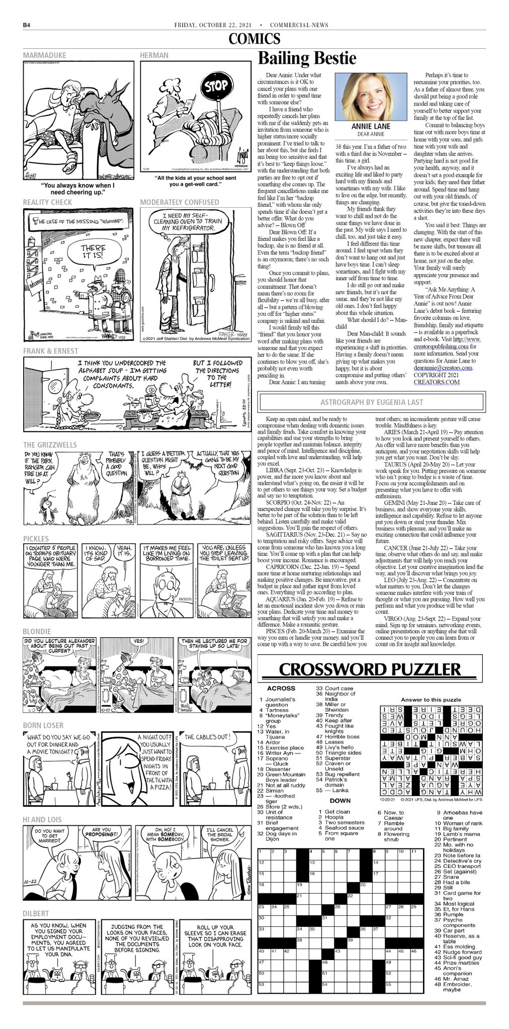 crossword puzzle advice comics for october 22 2021 community commercial news com