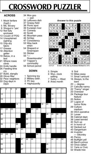 Crossword Puzzle, Advice/Comics for March 31, 2021 ...