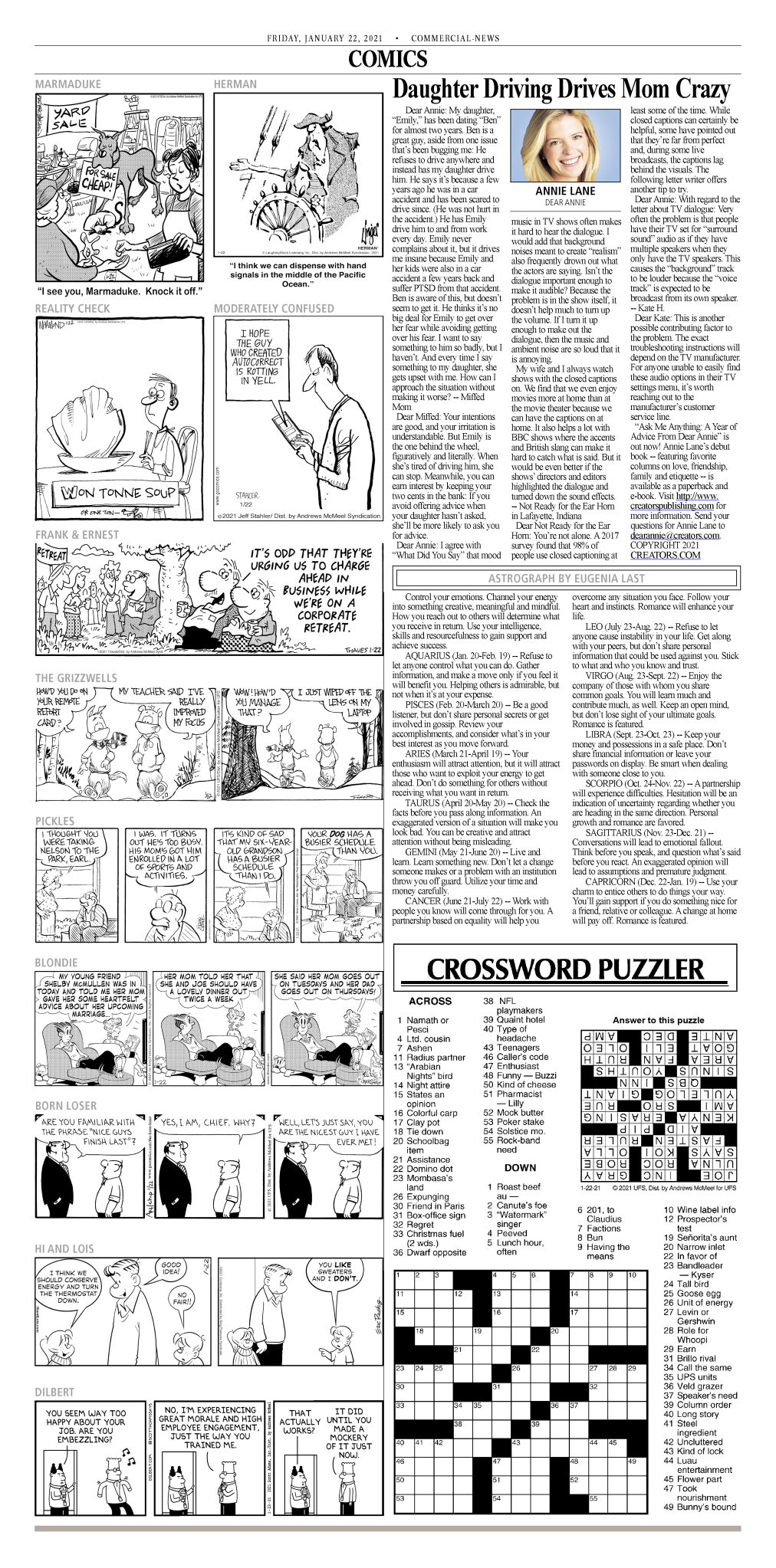 crossword puzzle advice comics for jan 22 2021 community commercial news com