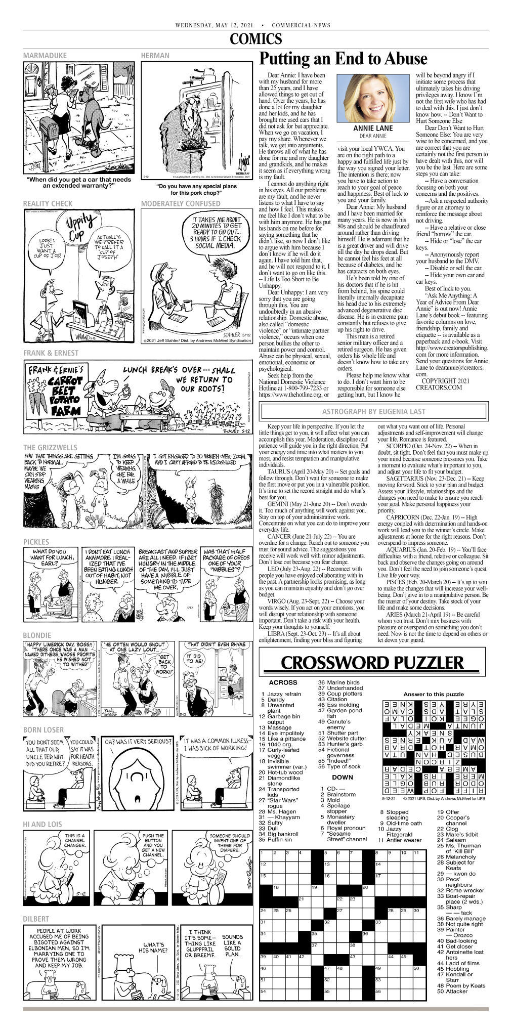 crossword puzzle advice comics for may 12 2021 community commercial news com