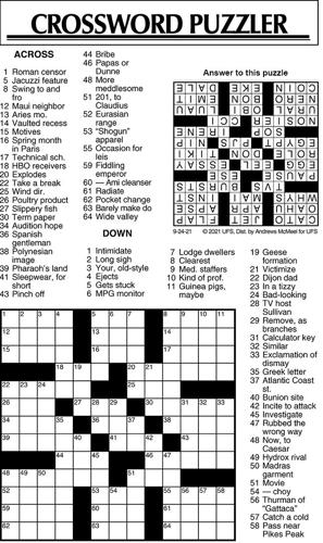 Crossword Puzzle, Advice/Comics for September 24, 2021 ...