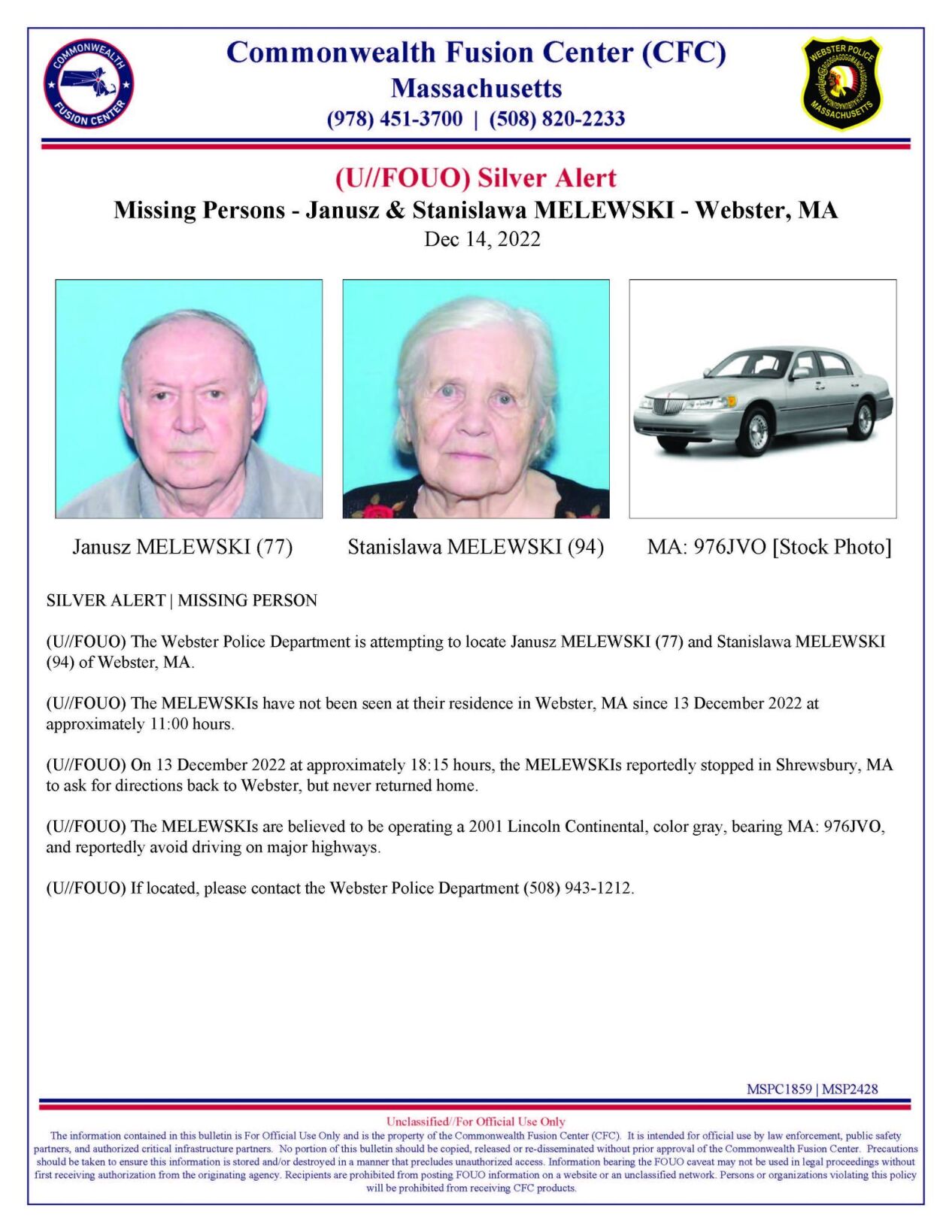 Silver Alert issued for couple last seen in Shrewsbury, UPDATE | Police ...