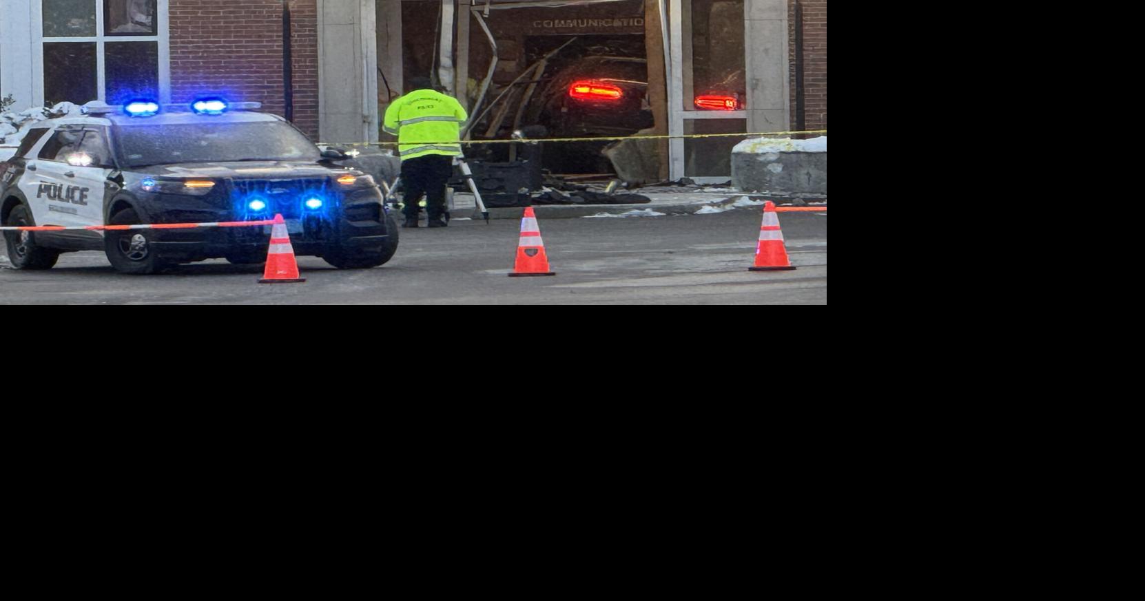 Car intentionally crashed directly into Shrewsbury Police Station front entrance; suspect in custody