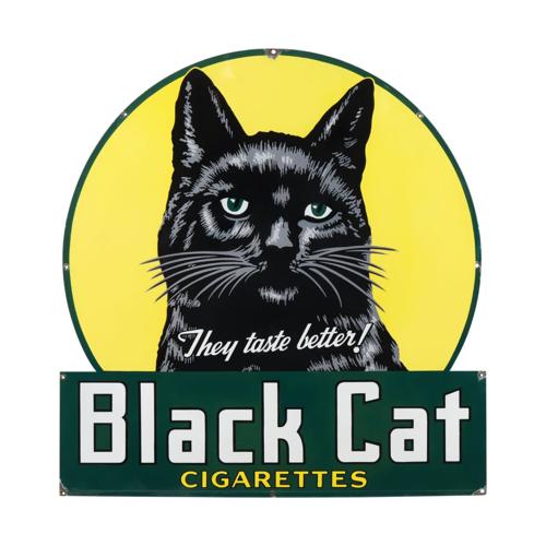 A Canadian Black Cat Cigarettes sign from the 1940s brings $34,220 at Miller & Miller's 2-day auction
