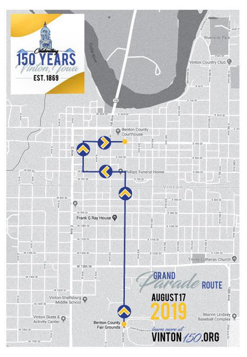 Map for the Vinton 150 Sesquicentennial Parade