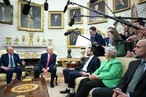 US President Donald Trump meets with Irish Prime Minister Micheal Martin (L) in the White House