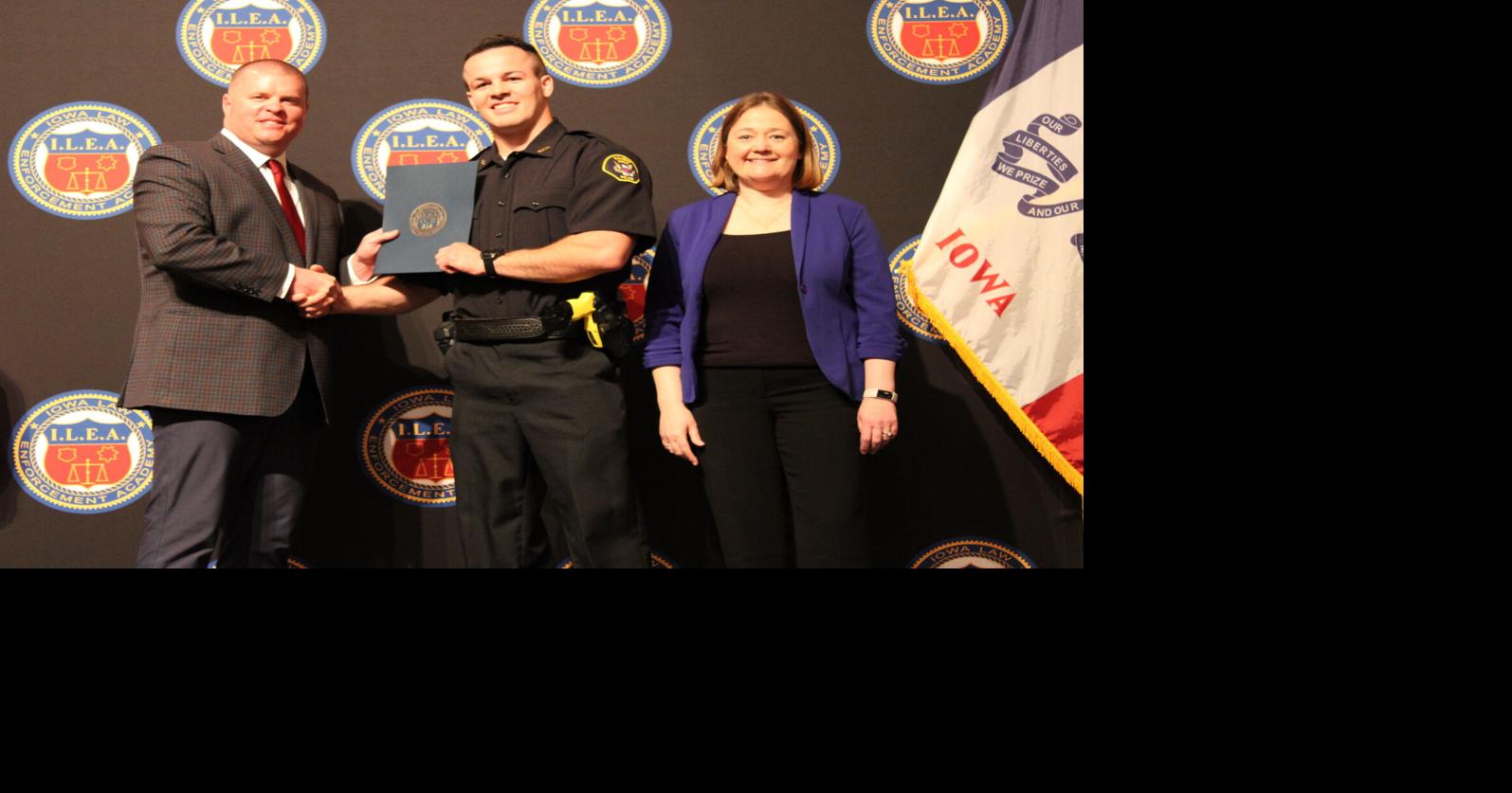 Attorney General Bird congratulates Officer Doebel on graduation from Iowa Law Enforcement Academy