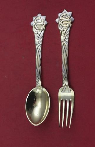 A.Michelsen Noël Cuillère 1955 Doré Argent Sterling Avec Émail