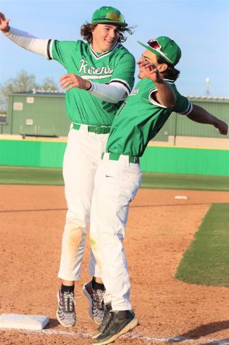Kannon Ritchie and Danny Conklin celebrate with a chest bump