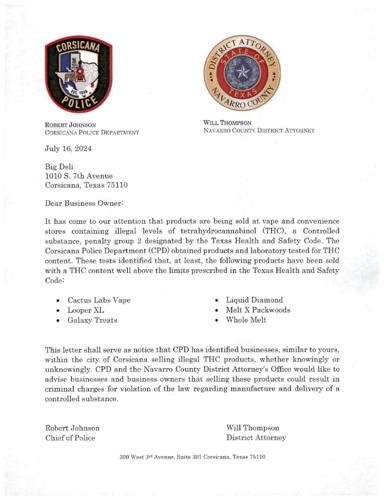 Notice sent to vape shop businesses regarding sale of THC products | News