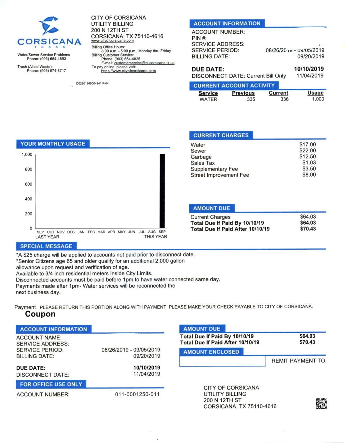 Corsicana water bill changes format New look designed for easier