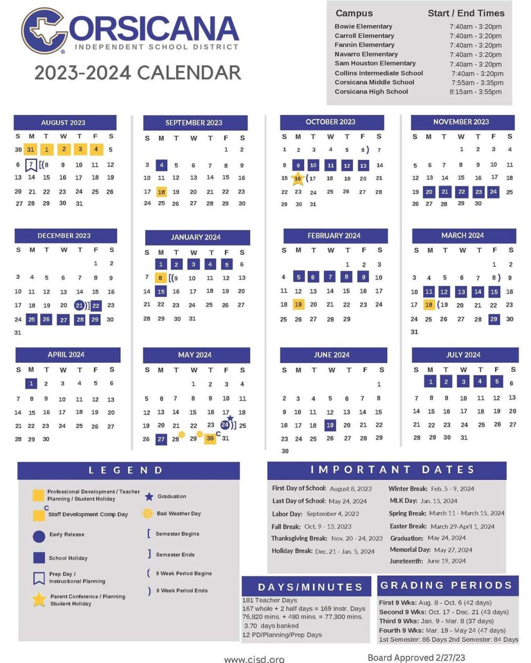 Corsicana ISD adopts new academic calendar News