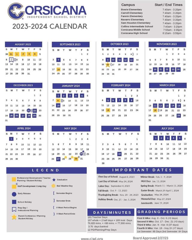 Corsicana ISD adopts new academic calendar News
