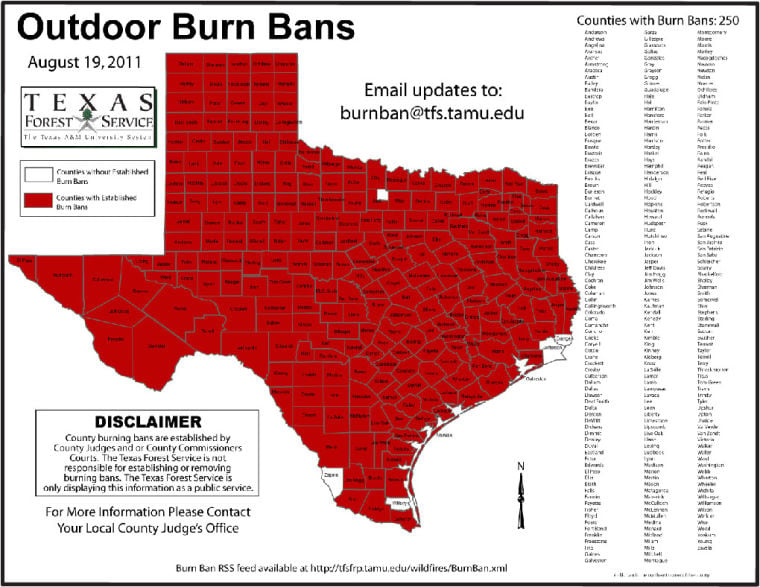 Texas Burn Ban Map Record 250 Texas Counties Have Outdoor Burn Bans | Local News |  Corsicanadailysun.com