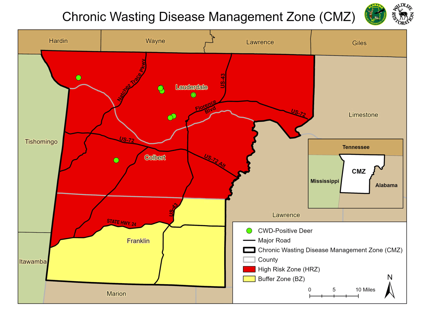 CWD Detection in Colbert County Expands the State’s CWD Management Zone ...