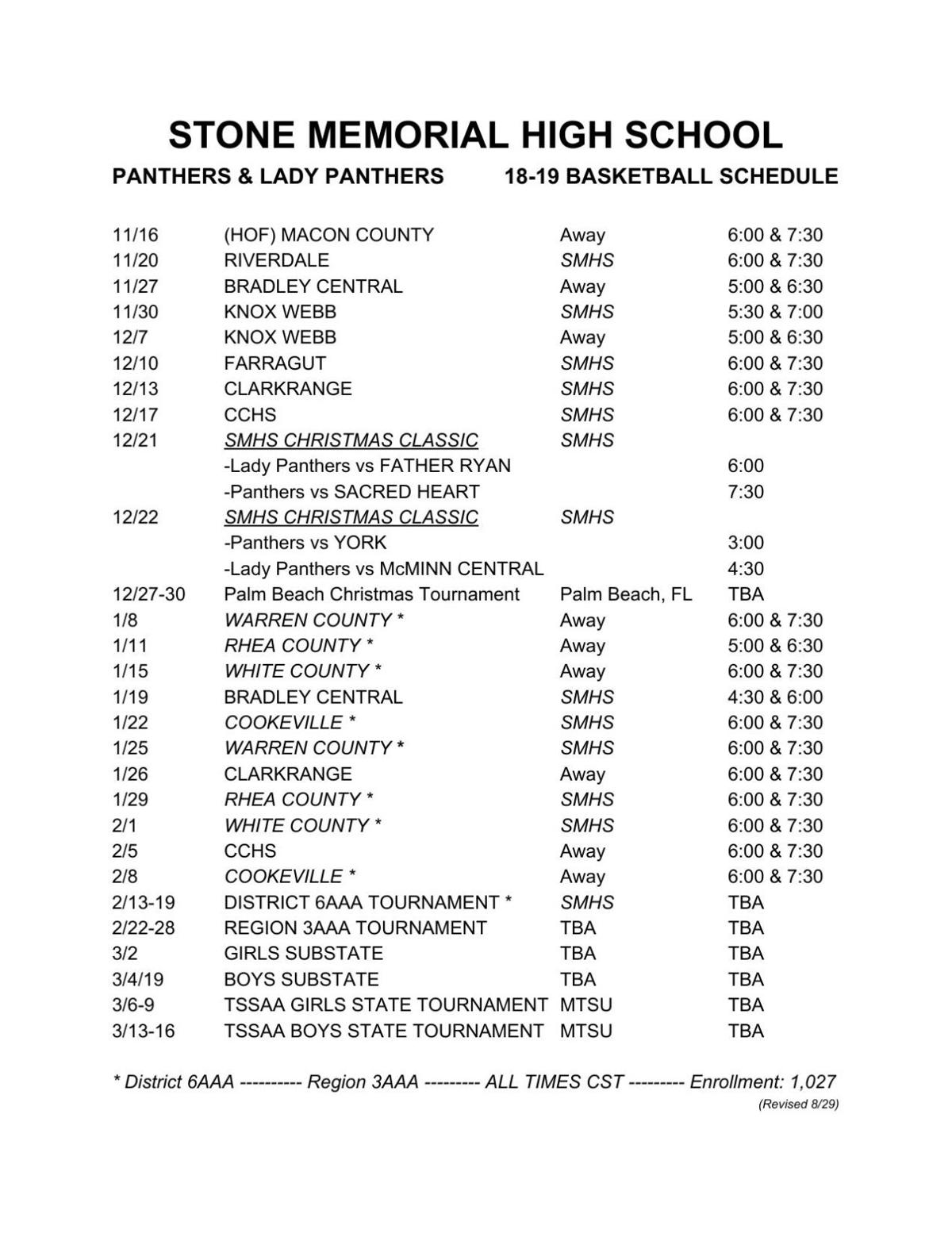 Smhs Basketball Schedule Pdf Crossville Chronicle Com