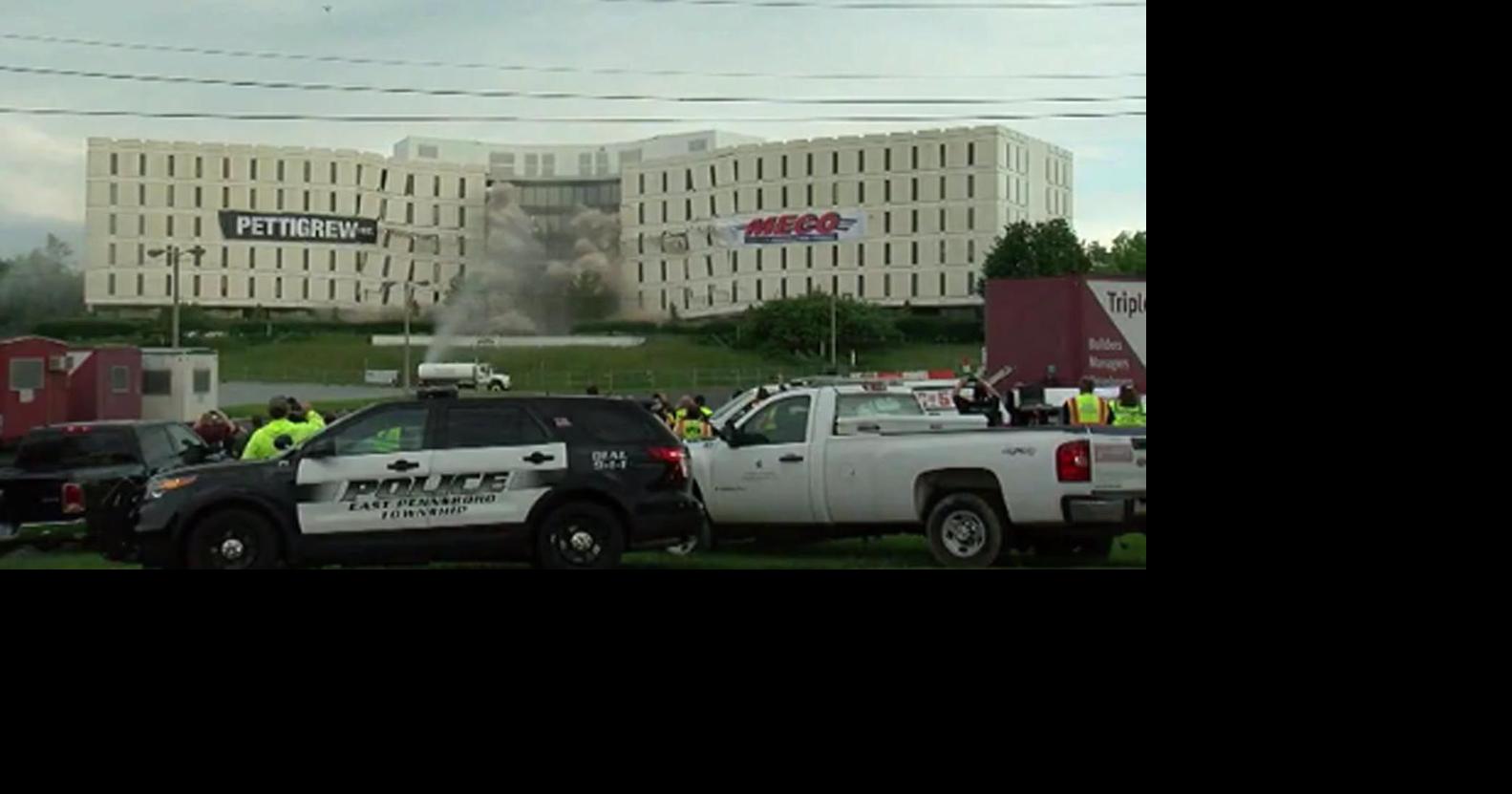 Hundreds watch building implosion in East Pennsboro