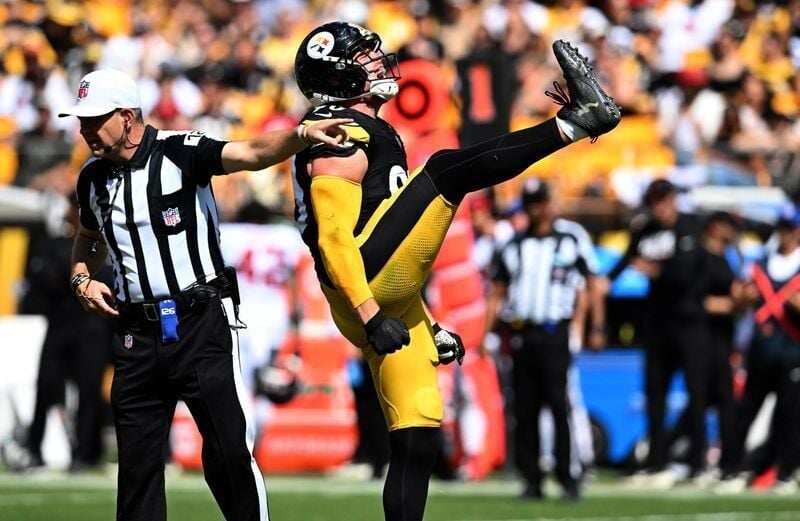 T.J. Watt making a defensive play against the Falcons
